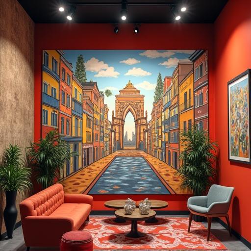 Mural cultural en interiorismo madrileño